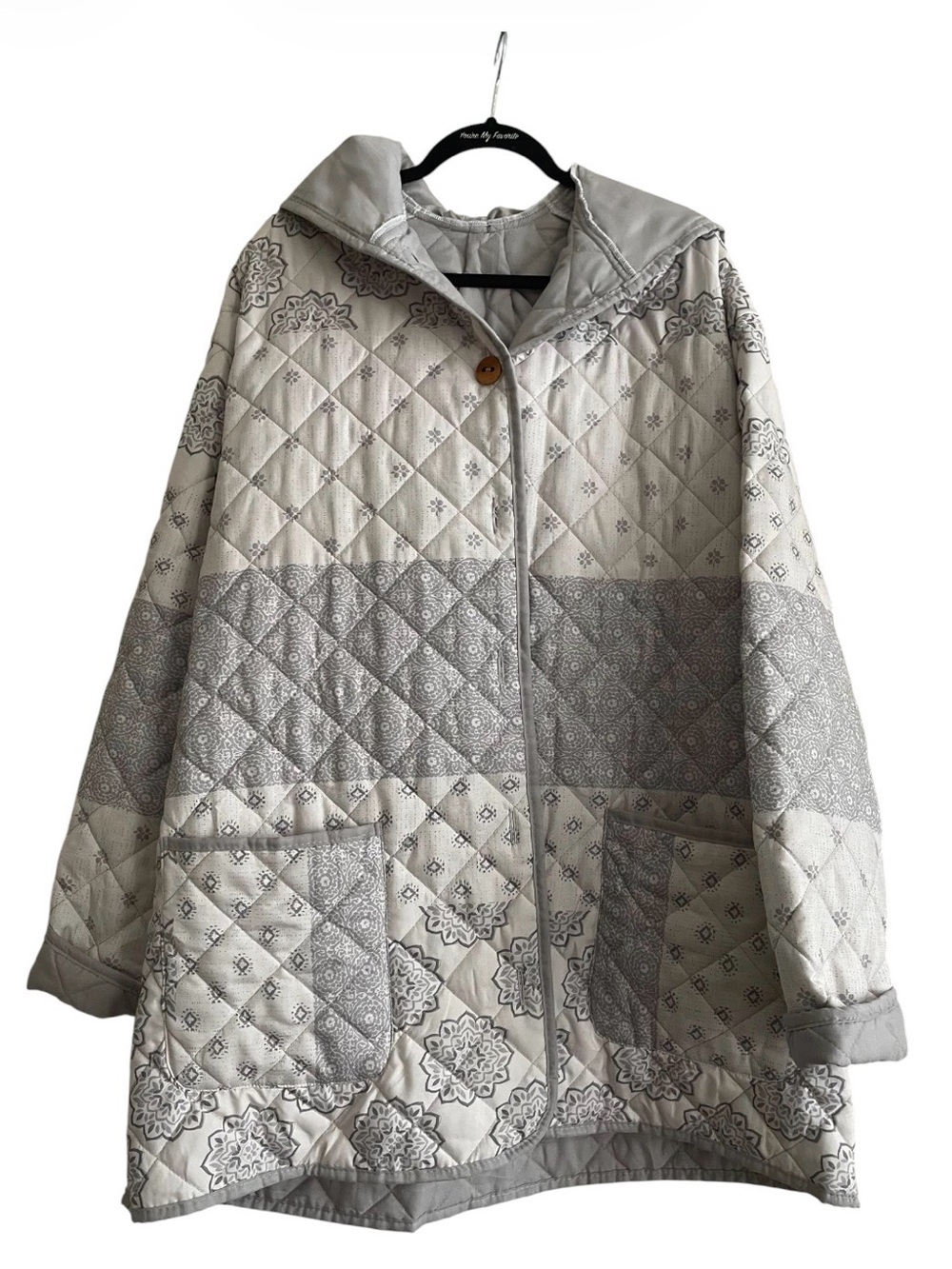 Hand Made & Quilted...Quilted Pattern Hooded Coat - Light Gray